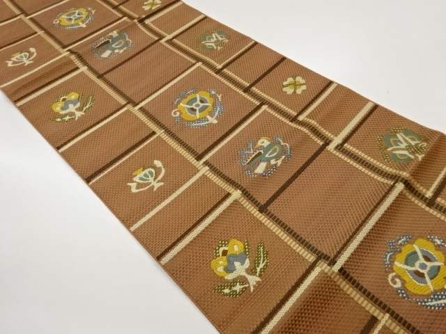 JAPANESE NAGOYA OBI / CHIKUZEN HAKATA / WOVEN FLOWER & BIRD